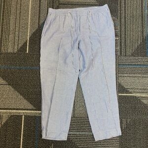 Talbots 18W Easy Drawstring Pants Linen Blend Blue White Striped